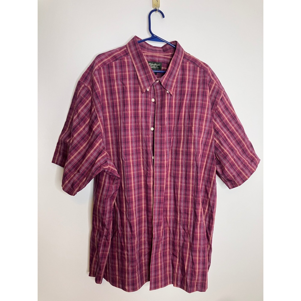Eddie Bauer Button Down Shirt Mens XXXL Burgundy Excellent Plaid Relaxed Fit